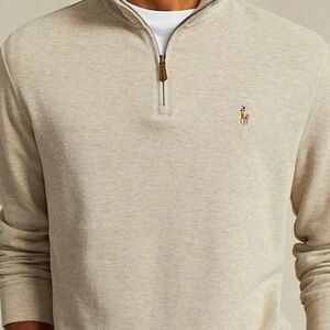 POLO RALPH LAUREN BEIGE PONY 1/4 ZIP SWEATER Sz XL